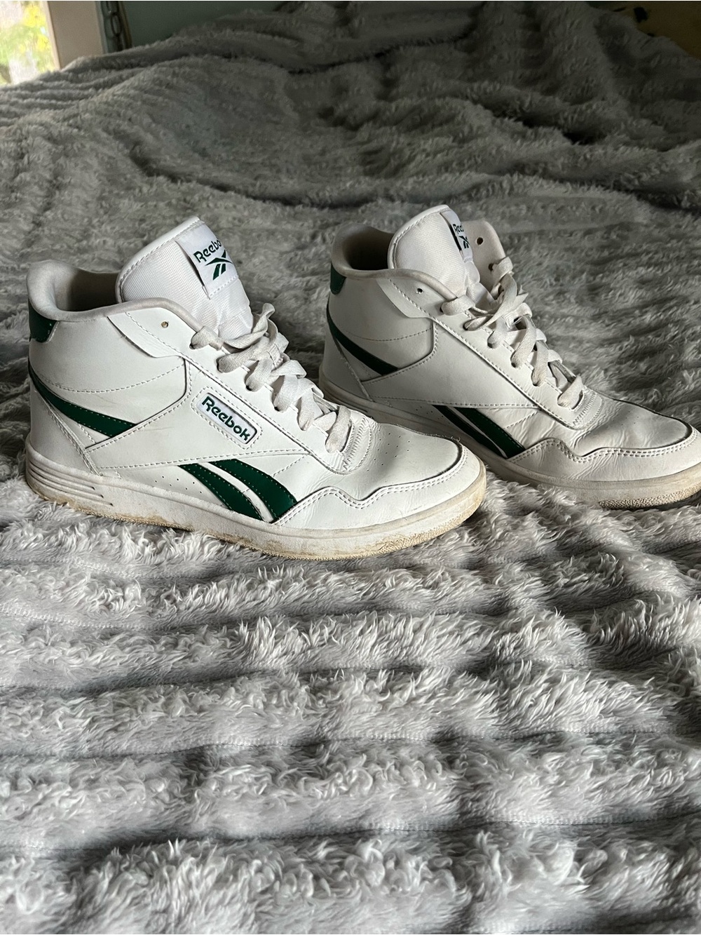 Reebok White High-Top Sneakers with Lime Green Insole Accents